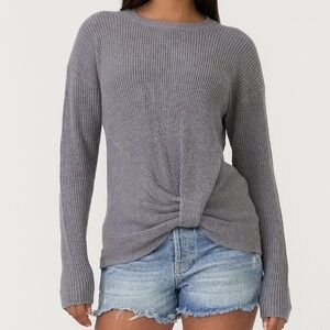 Lovestitch‎ Mollie Twist Front Sweater XL Dark Gray Waffle Knit Boho Cozy NWT